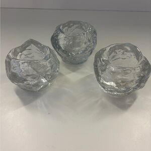 Trio of Kosta Boda style Snowball Candle Holders